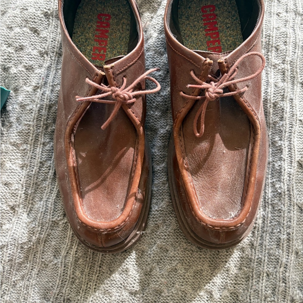 Camper Chestnut Leather Lace-Up Shoes